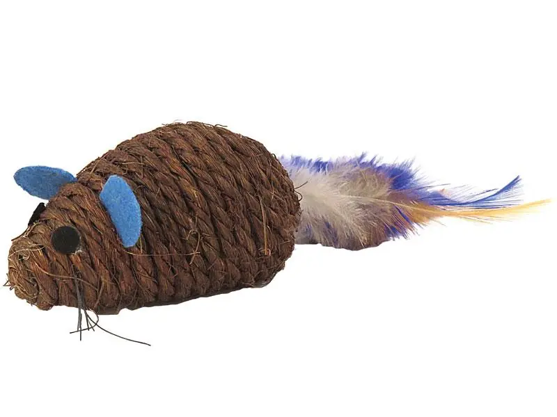 K046 Zabawka mysz sizal/piórka 10cm Szybka dostawa