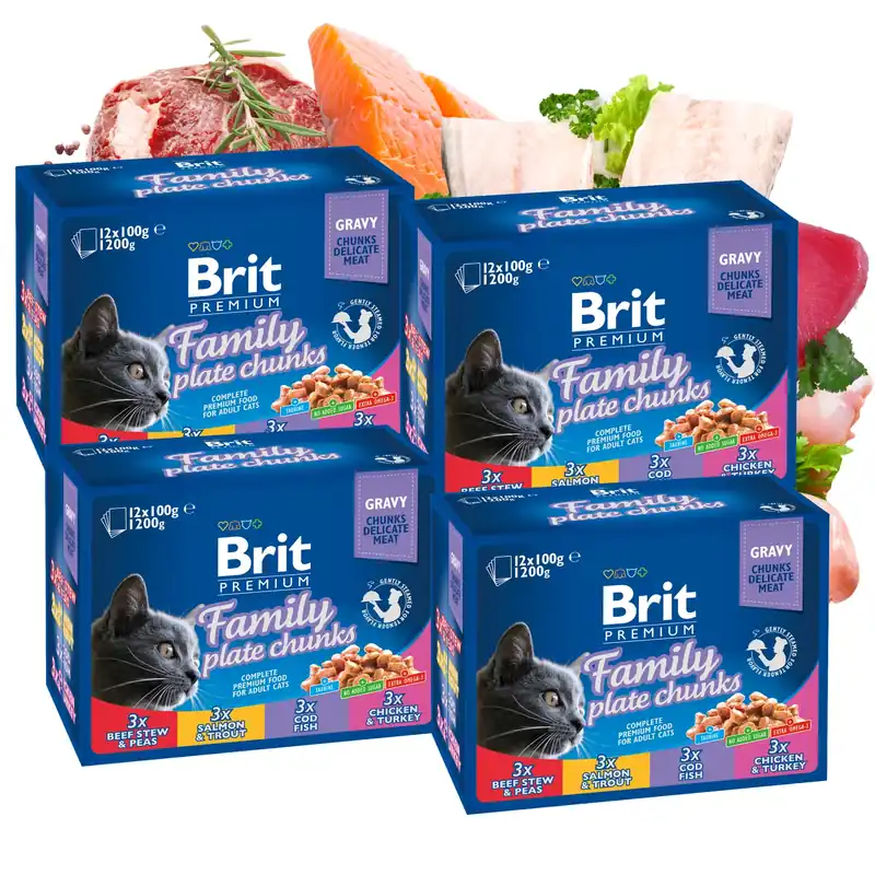 Tani Brit Family Plate Chunks 48 x 100g mix mokra karma dla kota