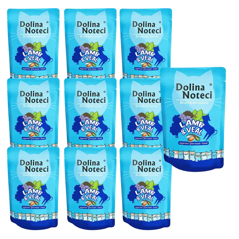 Tylko do końca tygodnia Dolina Noteci Superfood mokra karma dla kota 10 x 85g Cielęcina Jagnięcina