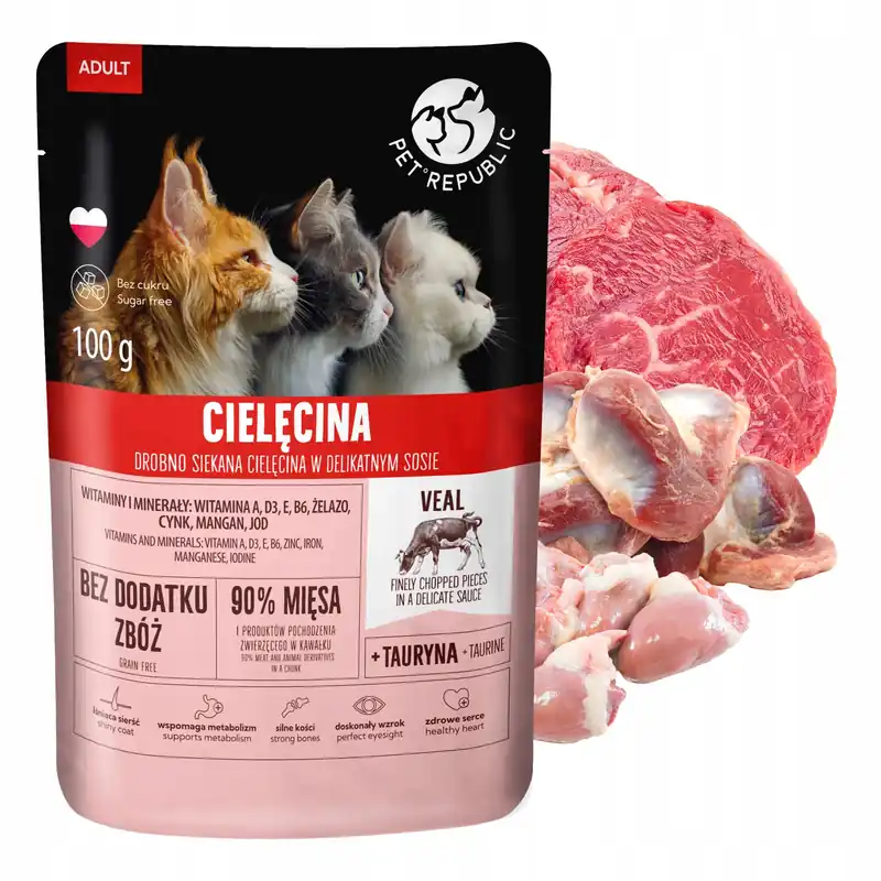 PET REPUBLIC Fileciki karma mokra dla kota Cielęcina 100g Bezzbożowa Wysoka jakość
