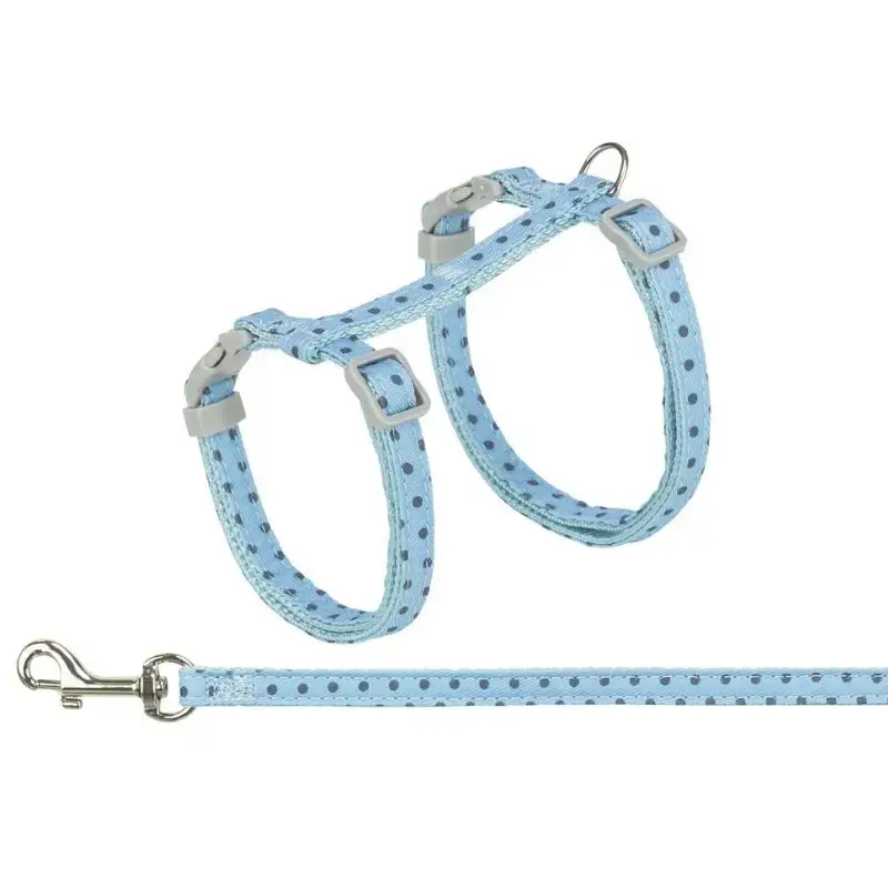 Szybka wysyłka Trixie – szelki dla kota ze smyczą w kropki – 28–45 cm / 10 mm – smycz 1,20 m – niebieskie
