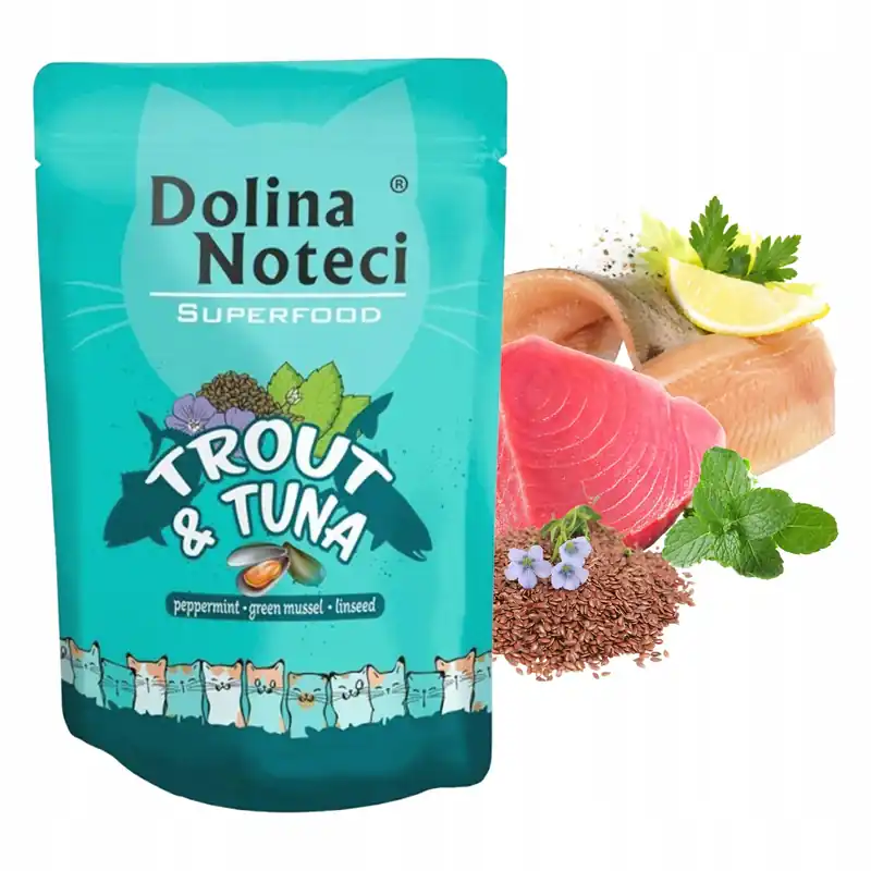 Premium Dolina Noteci Superfood mokra karma dla kota Pstrąg Tuńczyk 85g