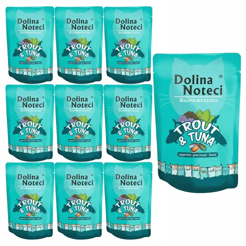 Oferta limitowana DOLINA NOTECI SUPERFOOD karma mokra dla kota Pstrąg Tuńczyk 10 x 85g