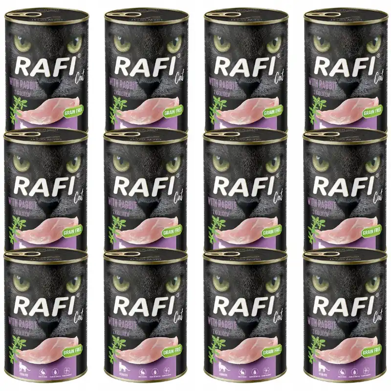 Dostępne od ręki RAFI CAT Dolina Noteci Karma mokra dla kota Królik 12 x 400g bezbożowa