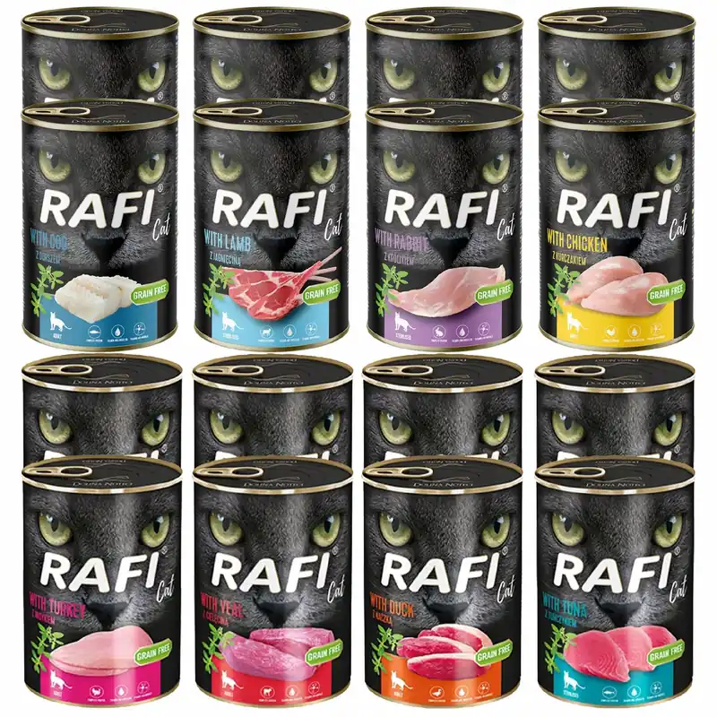 RAFI CAT Dolina Noteci Karma mokra dla kota mix smaków 16 x 400g bezzbożowa Łatwy zwrot