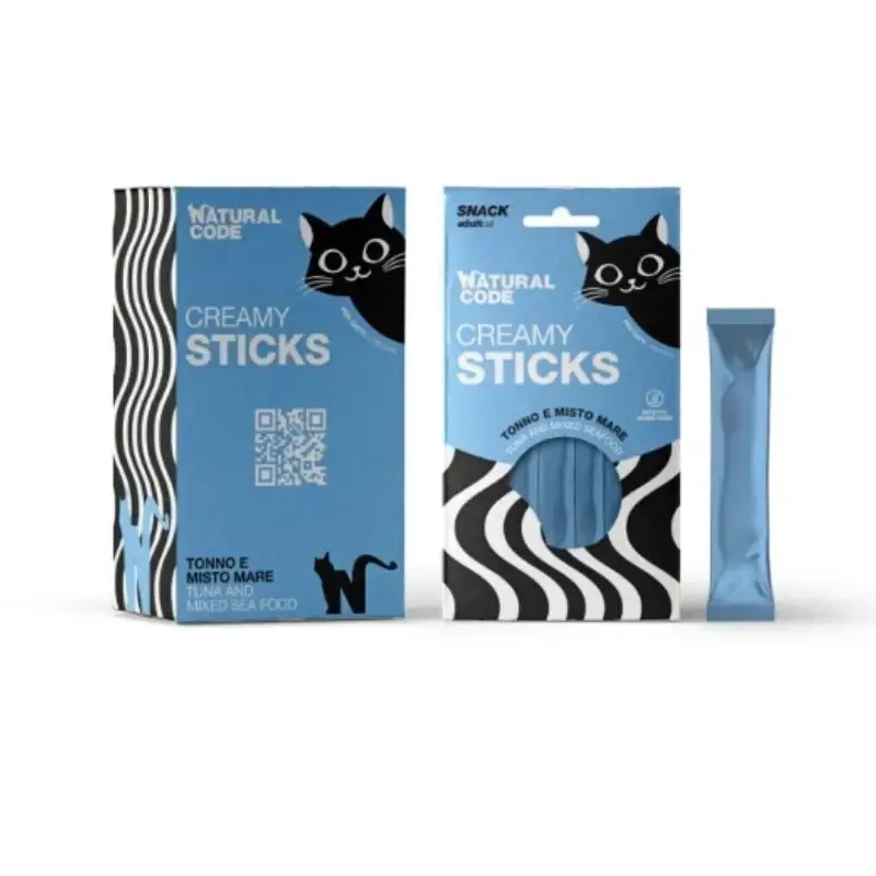 Natural Code - creamy sticks - Tuńczyk i owoce morza - przysmak dla kota w formie sosu, 4x14g Cena promocyjna