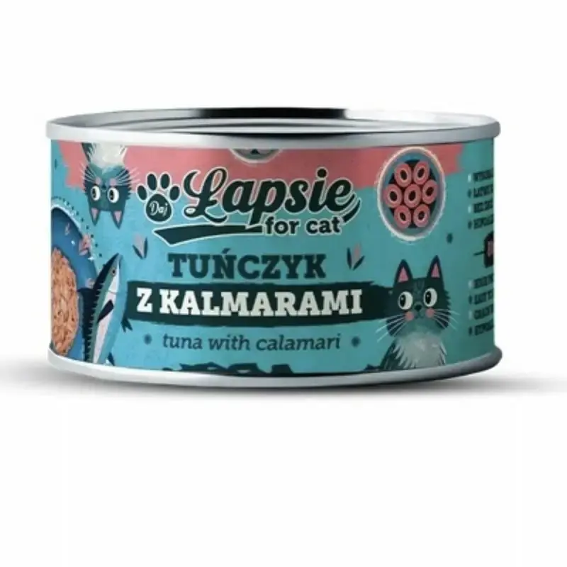 Łapsie Cat Adult - tuńczyk z kalmarami - mokra karma dla dorosłych kotów, 80g Szybka wysyłka