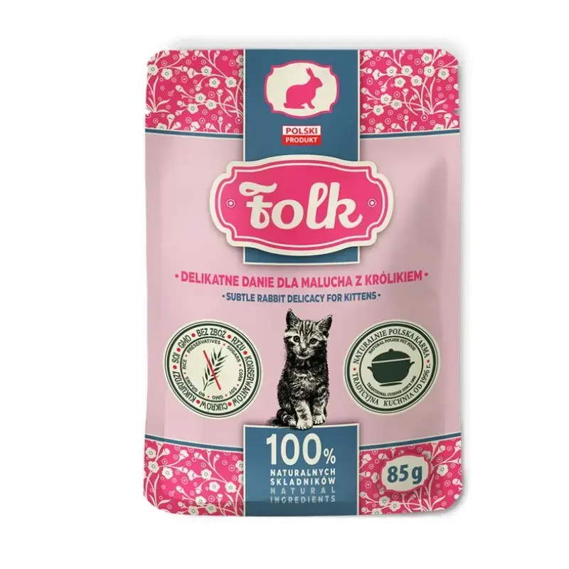 FOLK Kitten Delikatne danie dla malucha z królikiem - karma mokra dla kociąt, 85g Ekspresowa dostawa