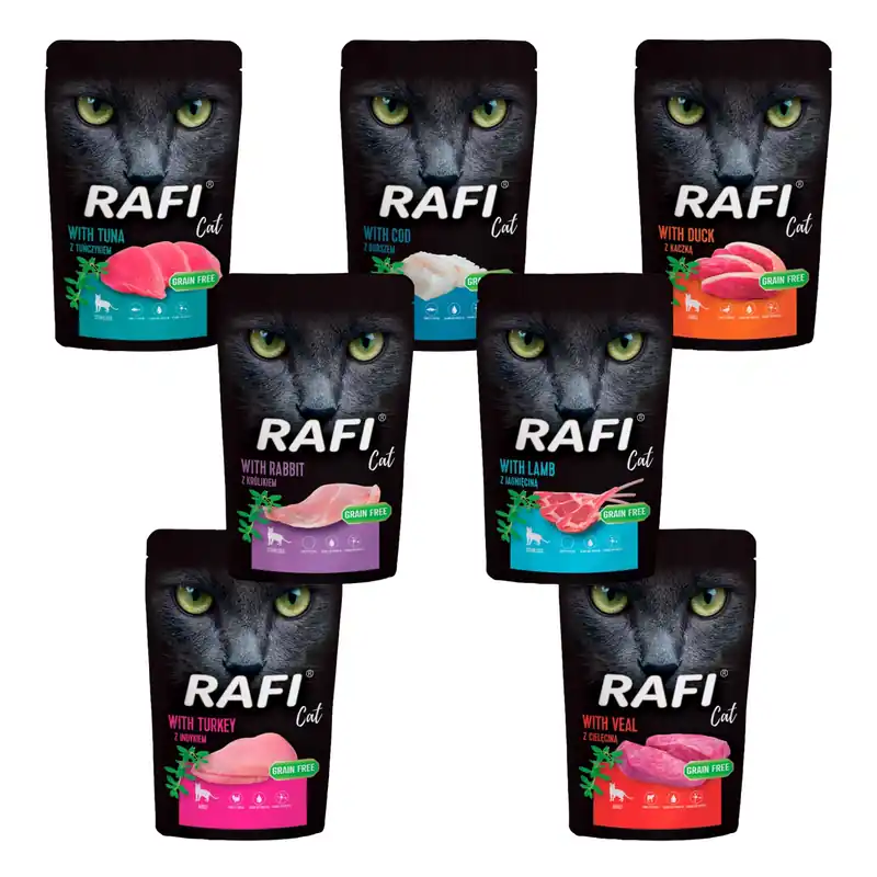 RAFI CAT Karma mokra dla kota Dolina Noteci Mix Smaków 200 x 100g bez zbóż Wyprzedaż