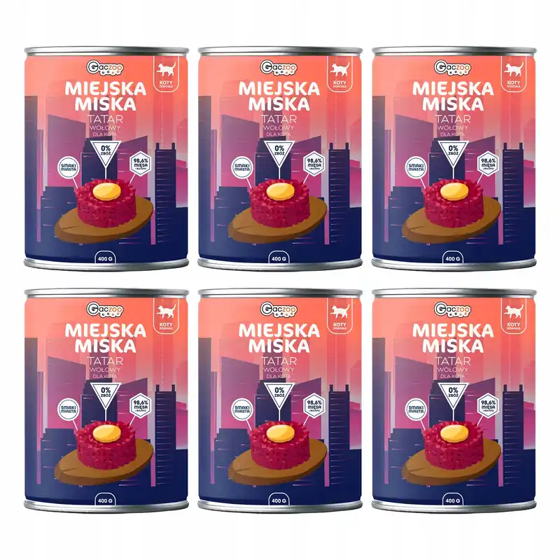 Karma mokra dla kota Gaczoo Miejska Miska Tatar Wołowy 6 x 400g Wyjątkowa oferta