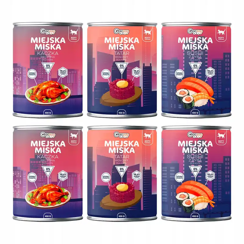 Kup teraz Karma mokra bezzbożowa dla kota Gaczoo Miejska Miska mix smaków 6 x 400g