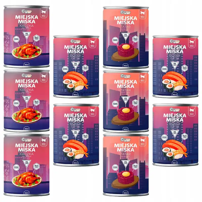 Karma mokra bezzbożowa dla kota Gaczoo Miejska Miska mix smaków 10 x 400g Łatwy zwrot