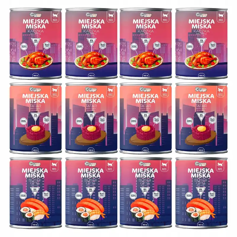Karma mokra bezzbożowa dla kota Gaczoo Miejska Miska mix smaków 12 x 400g Szybka dostawa