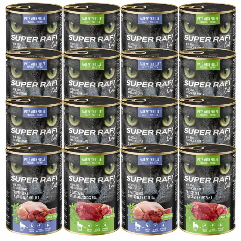 Ekspresowa dostawa SUPER RAFI Cat karma mokra dla kota mix smaków 16 x 400g