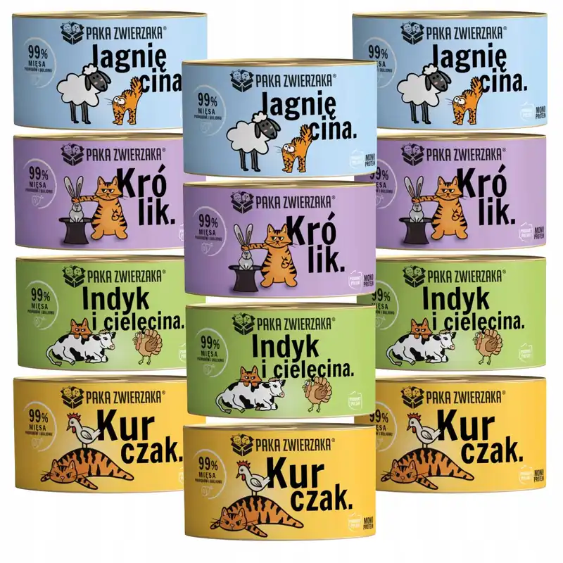 Paka Zwierzaka monobiałkowa karma mokra dla kota mix smaków 12 x 200g Wyprzedaż