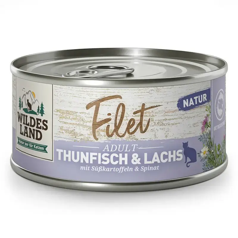WILDES LAND CAT Thunfisch Lachs Filet - Karma mokra dla kota, filety z tuńczyka i łososia, puszka 80g Oferta