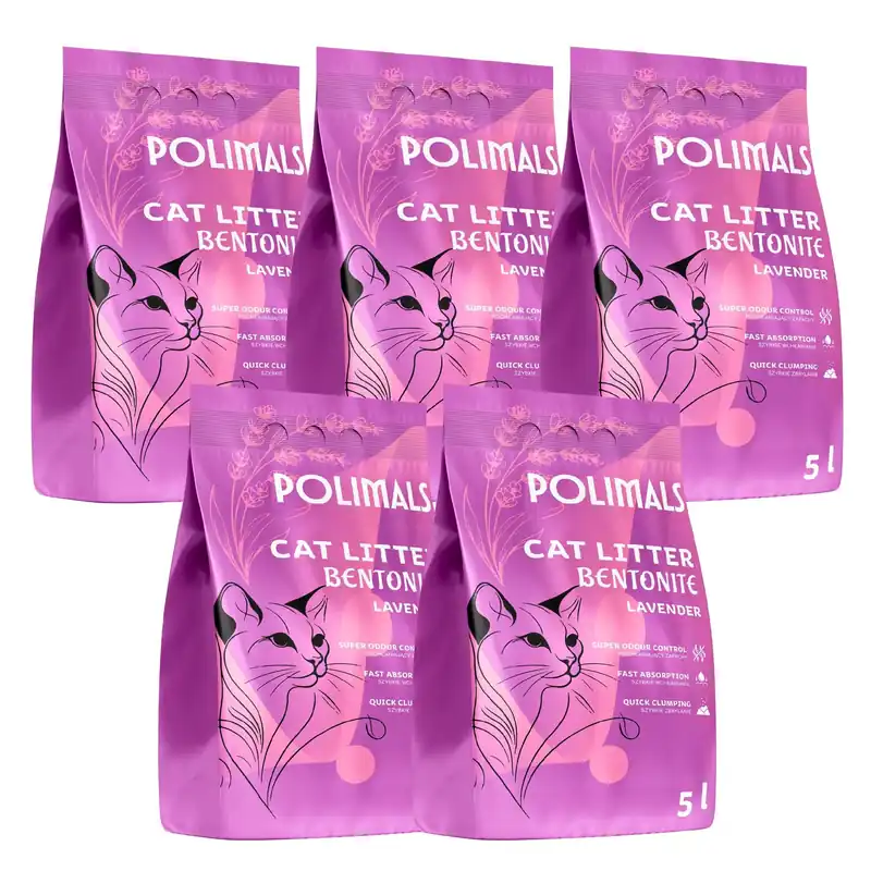 Bentonitowy Żwirek dla kota Compact Lawendowy Polimals 5 x 5 L drobnoziarnisty Taniej