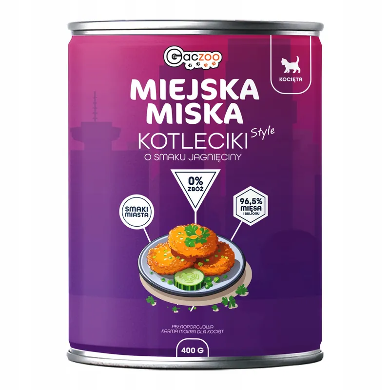 Promocja Karma mokra dla kociąt Gaczoo Miejska Miska Kotleciki Jagnięcina 400g