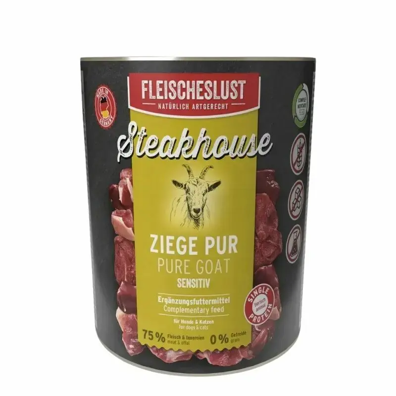 Bestseller MEATLOVE Steakhouse Pure Goat Sensitive 800g – karma uzupełniająca dla psa i kota