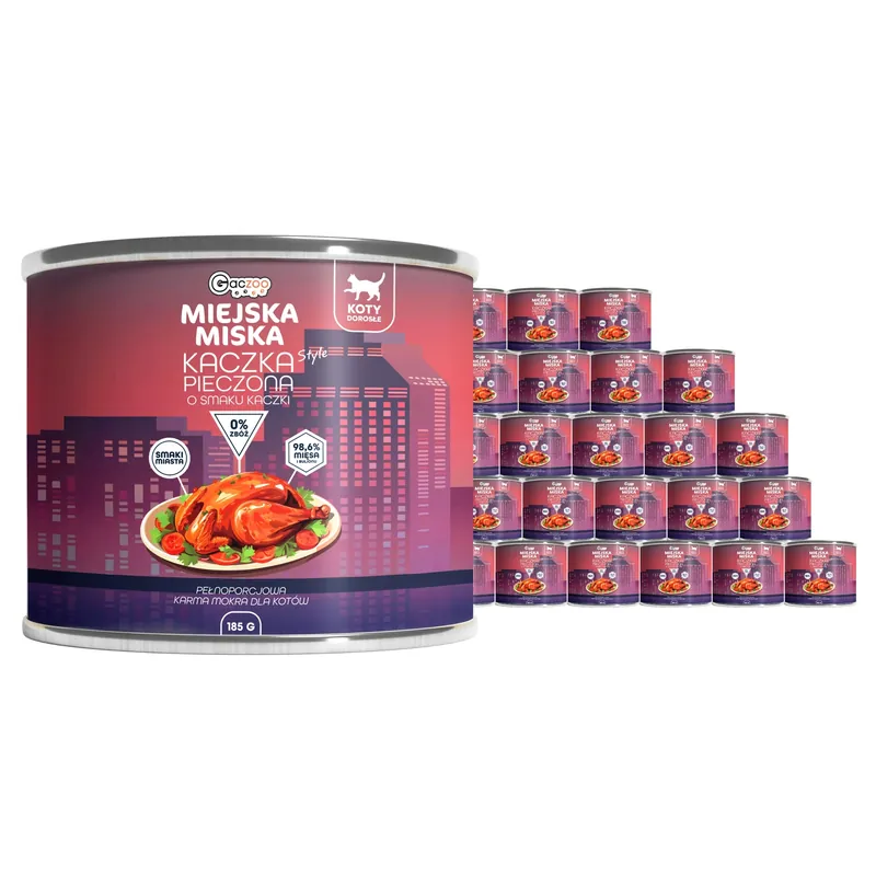 Oferta limitowana Karma mokra dla kota Gaczoo Miejska Miska Kaczka Pieczona 24 x 185g