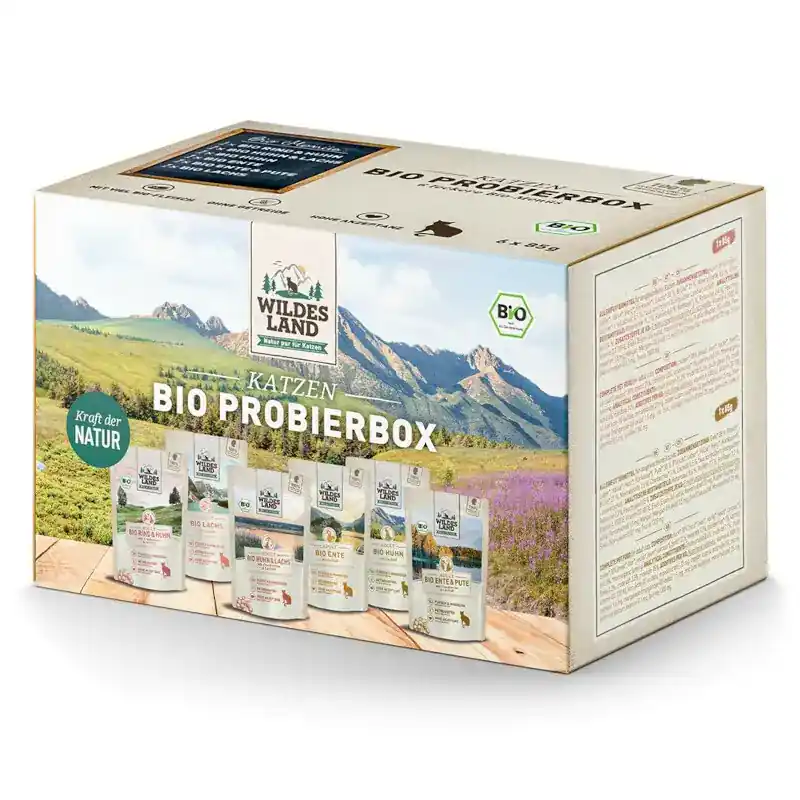 WILDES LAND CAT BIO Box - box próbny karm mokrych bio, 6x85g Premium