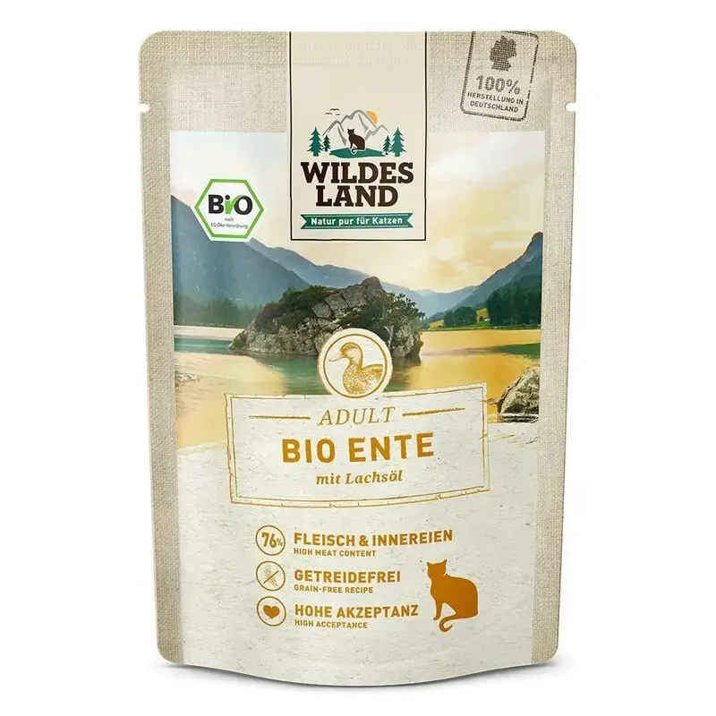 WILDES LAND CAT BIO Ente - karma mokra dla kotów, kaczka z olejem z łososia, saszetka 85g Zamów dziś