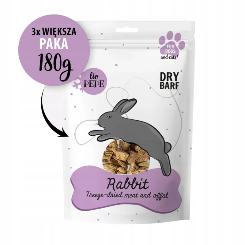 Liofilizowany Przysmak dla psa i kota Paka Zwierzaka Pepe Lio Rabbit wątróbka królicza 180g Wyjątkowa oferta