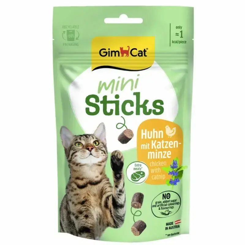 Premium GIMCAT Sticks Mini - Mini kabanosy dla kota - Kurczak i kocimiętka, przekąska dla kota 50 g