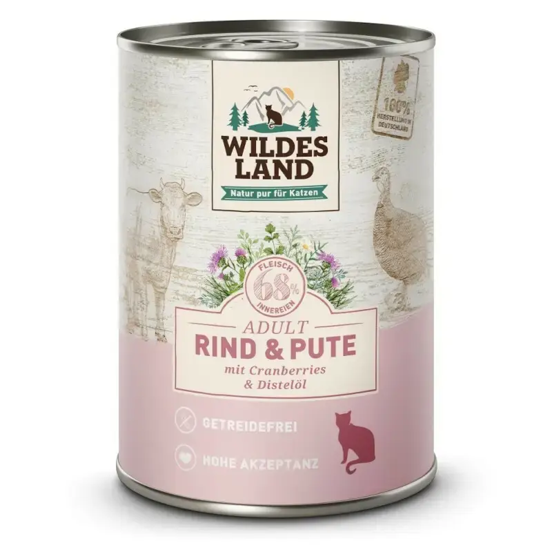 WILDES LAND CAT Classic Rind Pute - Karma mokra dla kotów, wołowina i indyk z żurawiną, puszka Popularny