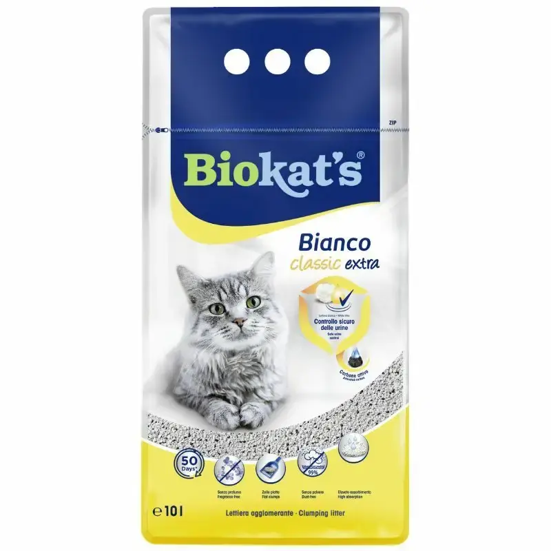 BIOKAT‘S BIANCO CLASSIC EXTRA Z WĘGLEM AKTYWNYM, ŻÓŁTY, 10 L - żwirek dla kota Ostatnie sztuki