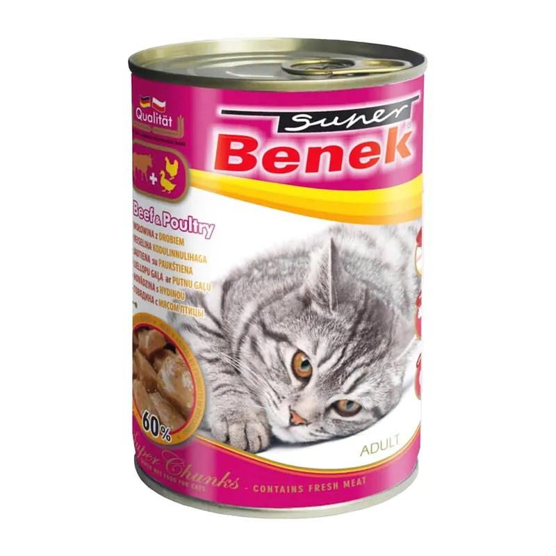 BENEK Chunks Karma mokra dla kota Wołowina 415g Sprawdź teraz