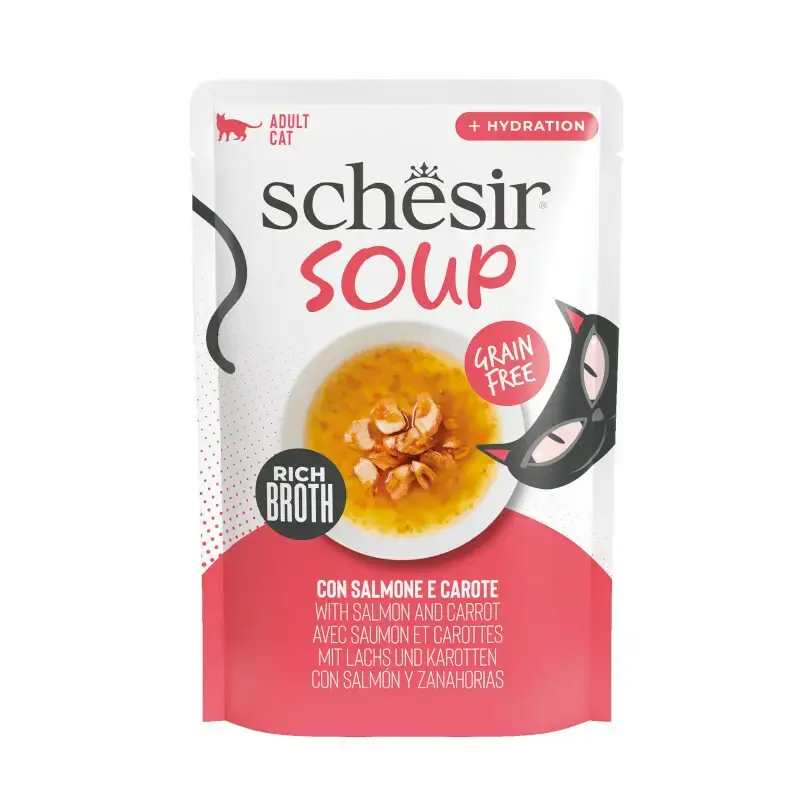 Ostatnia szansa SCHESIR Soup Łosoś z marchewką zupa - mokra karma dla kota, saszetka 40g