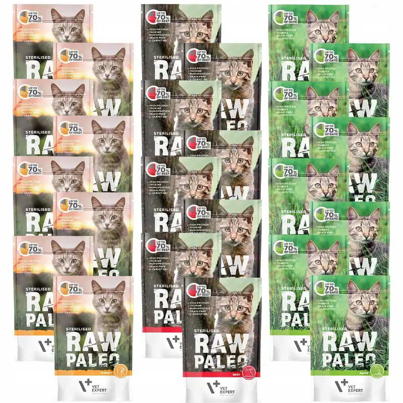 Raw Paleo Sterilised Karma mokra dla kota mix smaków 24 x 100g Bezzbożowa Nie przegap