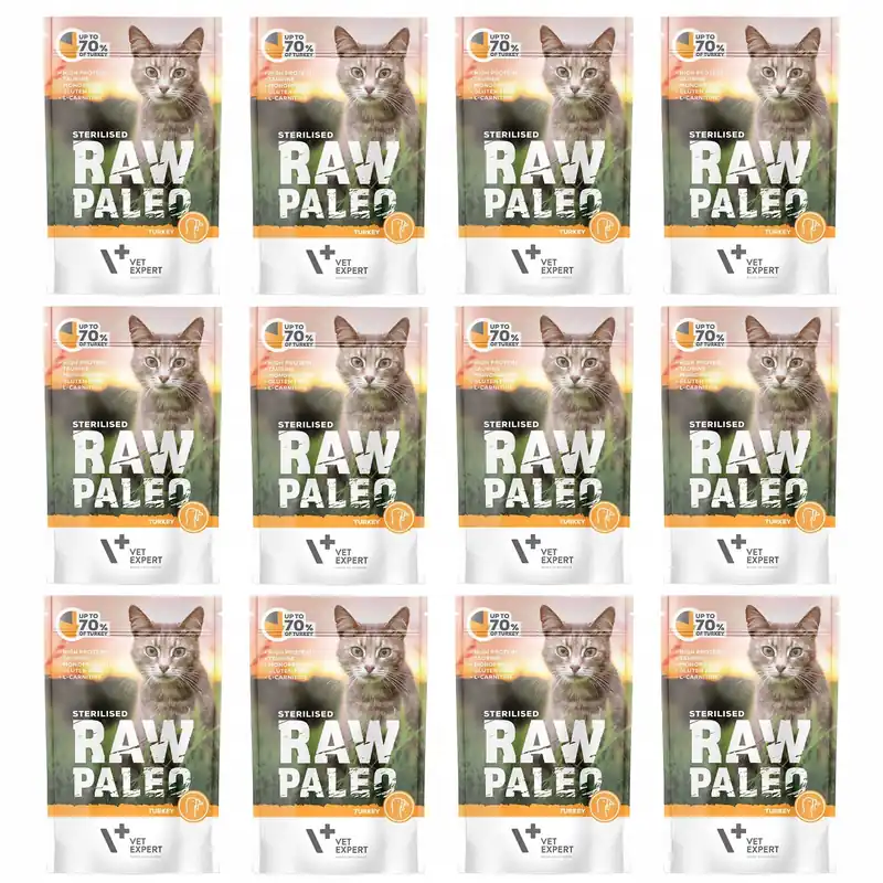 Oferta limitowana Raw Paleo Sterilised Karma mokra dla kota Indyk 12 x 100g Bezzbożowa