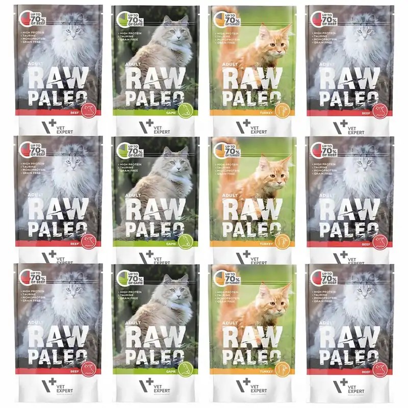 RAW PALEO Karma mokra dla kota mix smaków 12 x 100g Bezzbożowa Wysoka jakość