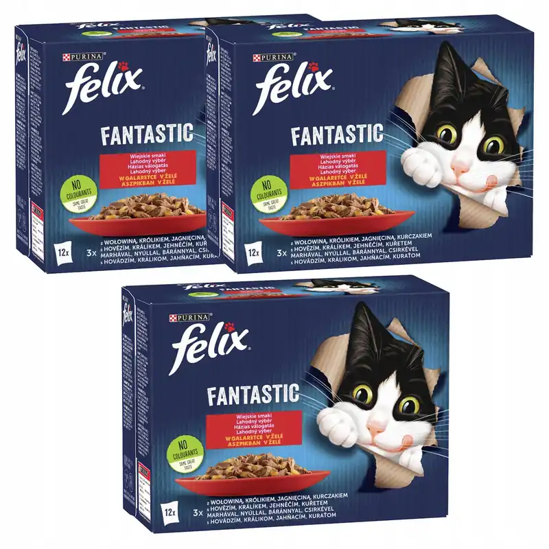 Nowość PURINA Felix Fantastic karma mokra dla kota mięsny mix smaków 36 x 85g