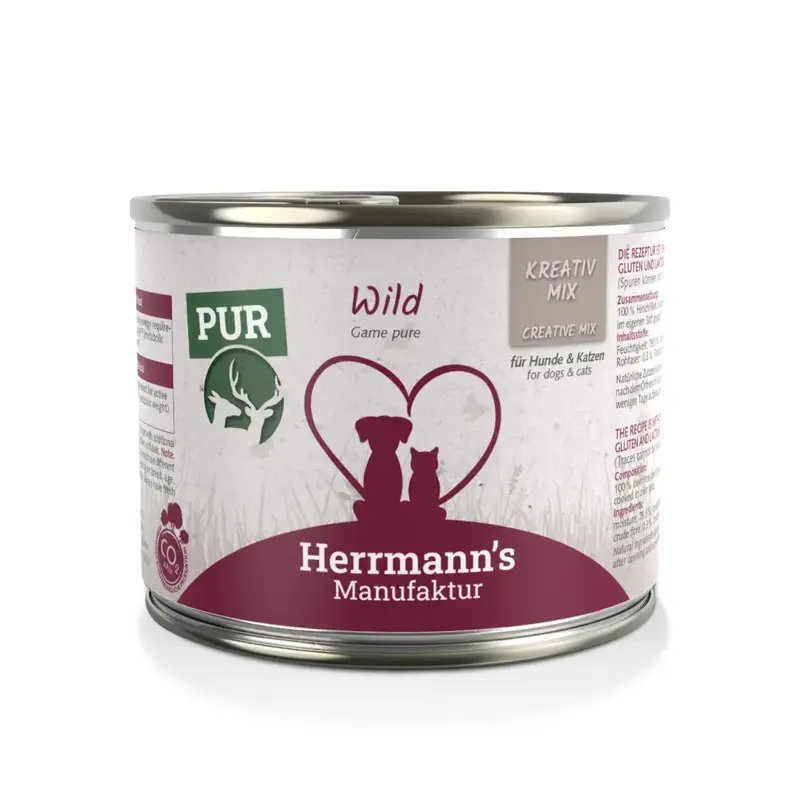 HERRMANN‘S Manufaktur Kreativ Wild Pur - karma mokra, dla dorosłych psów i kotów 100% dziczyzna Hit cenowy