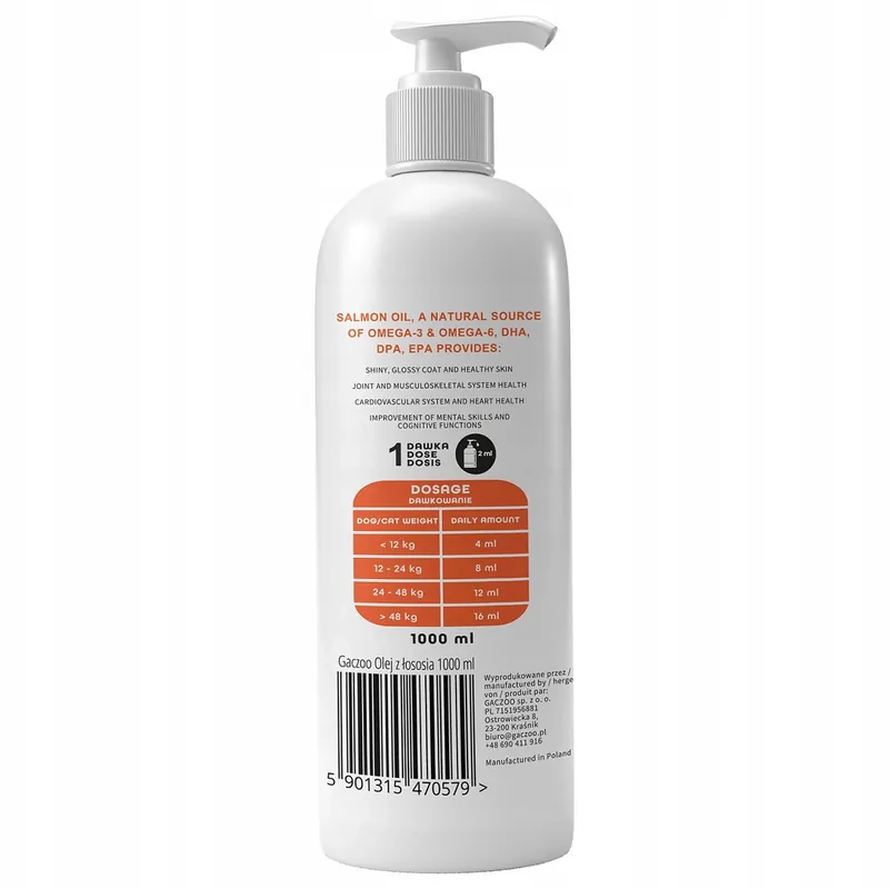 Wyprzedaż Gaczoo Olej z łososia dla psa i kota 1L Omega Salmon Oil 1000ml
