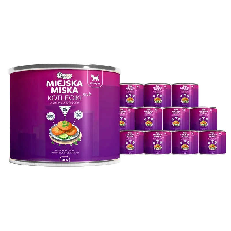 Bezpieczne zakupy Gaczoo Miejska Miska Karma mokra dla kociąt Kotleciki Jagnięcina 12 x 185g