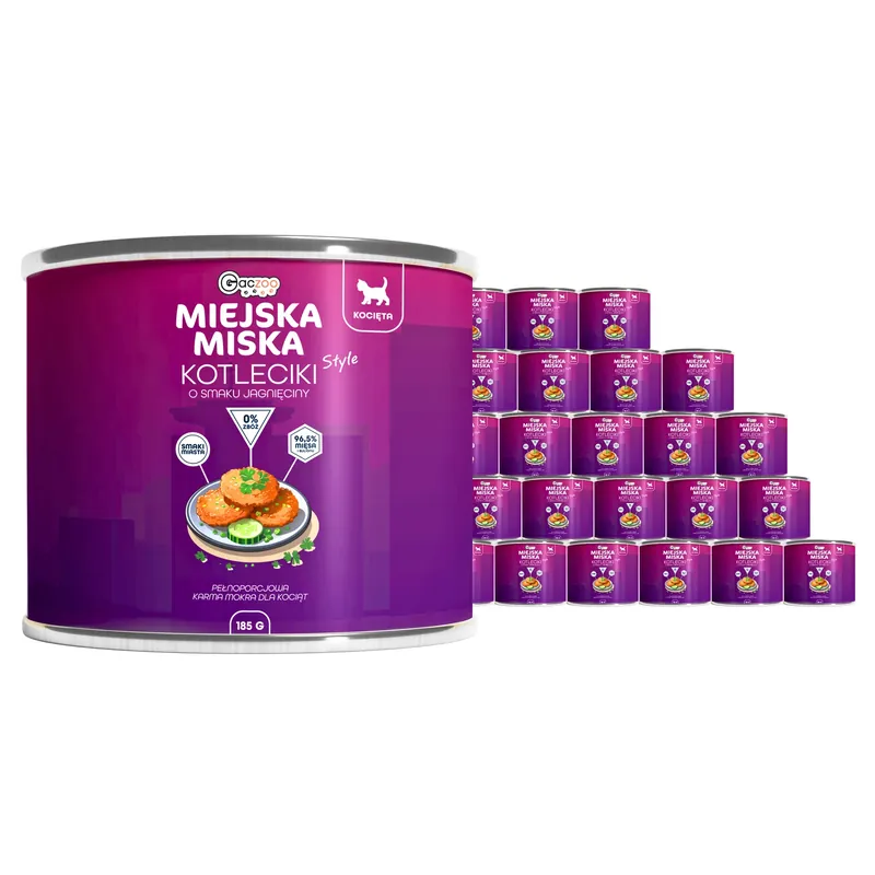 Gaczoo Miejska Miska Karma mokra dla kociąt Kotleciki Jagnięcina 24 x 185g Obniżka ceny