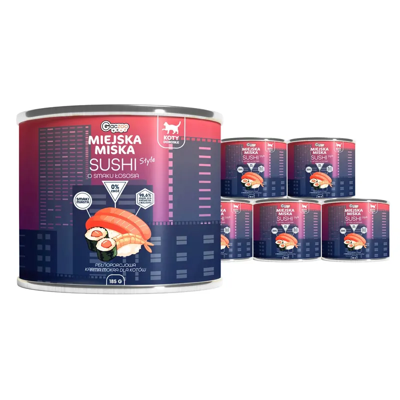 Hit cenowy Karma mokra dla kota Gaczoo Miejska Miska Sushi z Rybą 6 x 185g
