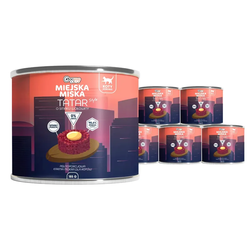 Wyjątkowa oferta Karma mokra dla kota Gaczoo Miejska Miska Tatar Wołowy 6 x 185g