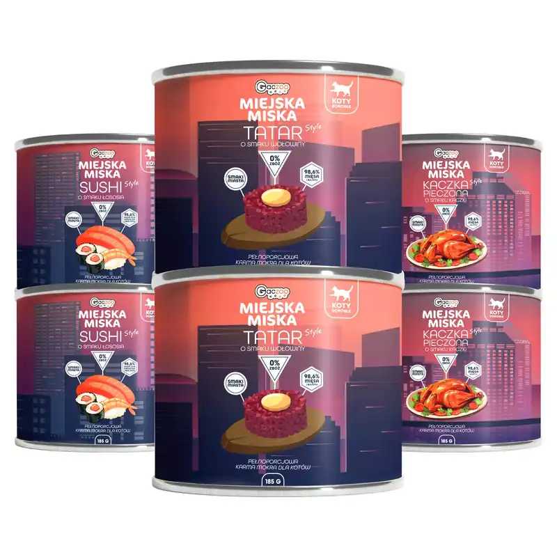 Oferta czasowa Karma mokra bezzbożowa dla kota Gaczoo Miejska Miska mix smaków 6 x 185g