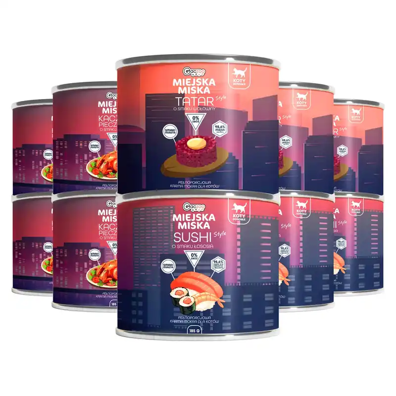 Karma mokra bezzbożowa dla kota Gaczoo Miejska Miska mix smaków 10 x 185g Taniej