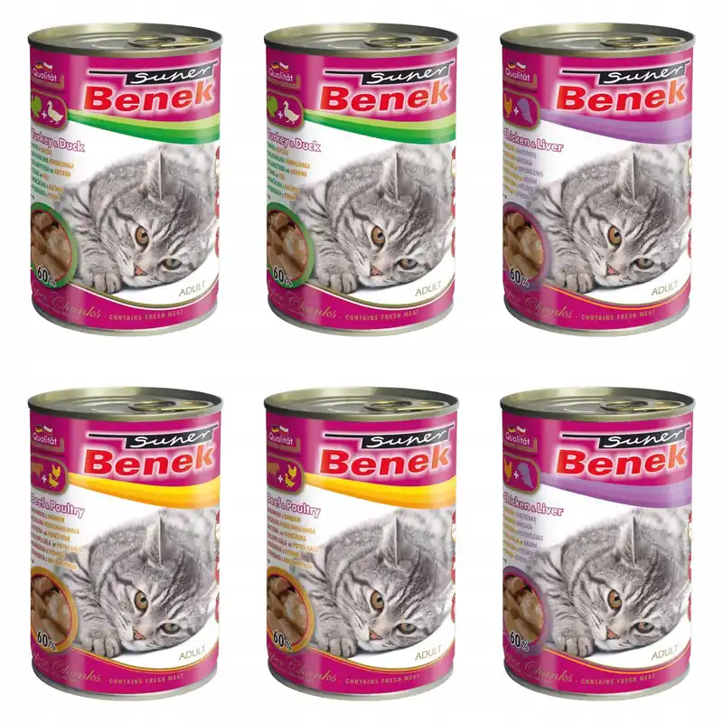 Sprawdź teraz BENEK Chunks Karma mokra dla kota MIX Smaków 6 x 415g