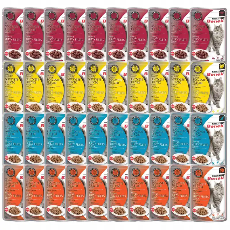Nowość BENEK Karma mokra dla kota Fileciki w sosie Mix Smaków 40 x 85g