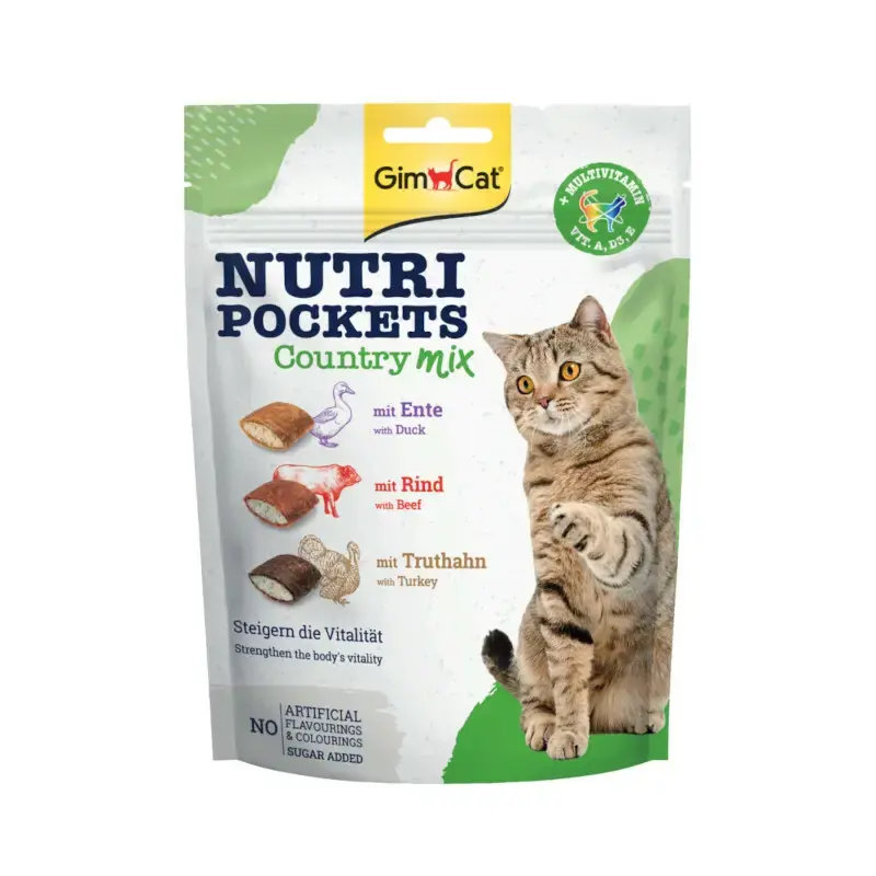 GIMCAT NUTRI POCKETS COUNTRY MIX TAURYNA - przysmak dla kota, 150g Ekspresowa dostawa