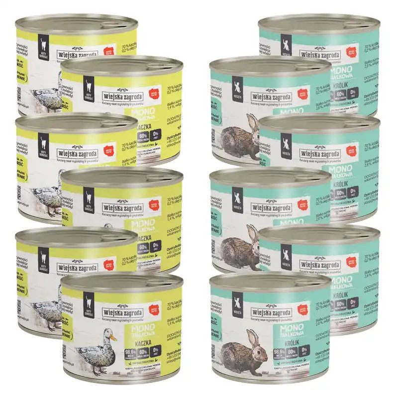 WIEJSKA ZAGRODA MONO Karma mokra dla kociąt MIX Smak 12x200g Nowy