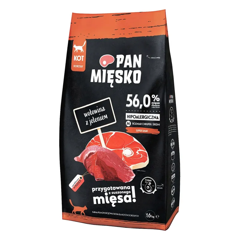 Wyprzedaż Pan Mięsko karma dla kota sucha 1,6 kg Wołowina Jeleń