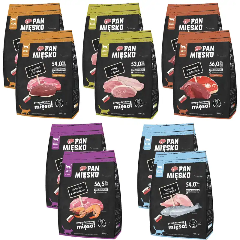 Kup online Pan Mięsko karma dla kota sucha 10 x 400g Mix